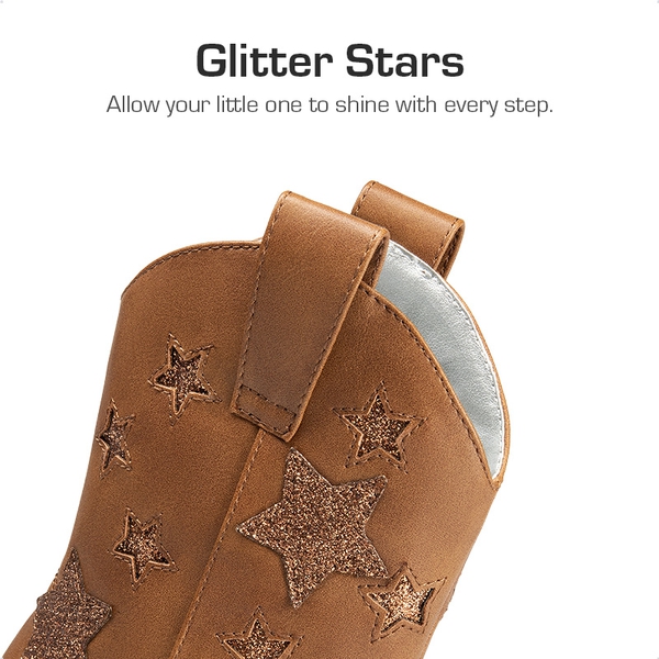 Kids Chic Glitter Western Boots - CAMEL - 1
